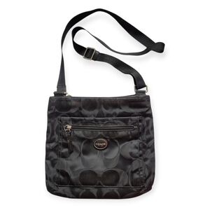 Coach Signature Getaway Nylon File Crossbody Shoulder Bag Black